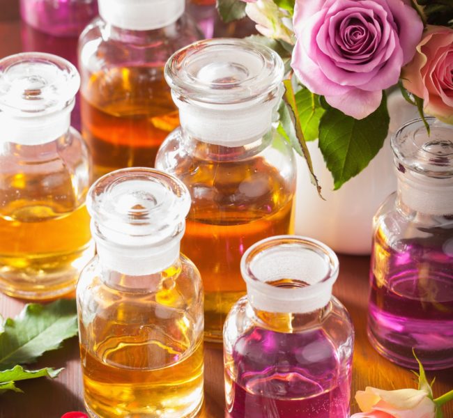 essential oil and rose flowers aromatherapy spa perfumery